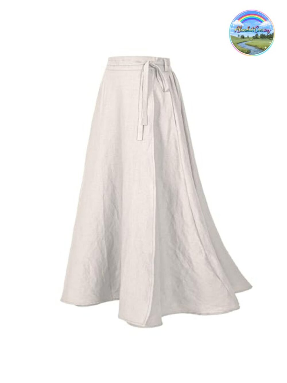 Linen Cotton Wrap Maxi Skirt A-Line Tie Closure Pockets Casual Beach